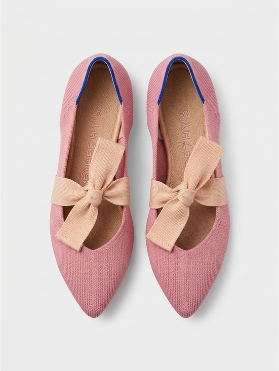 Rothy's Shoes - Rothy's Pink Pointed Toe Flats with Beige Bow - Size 7